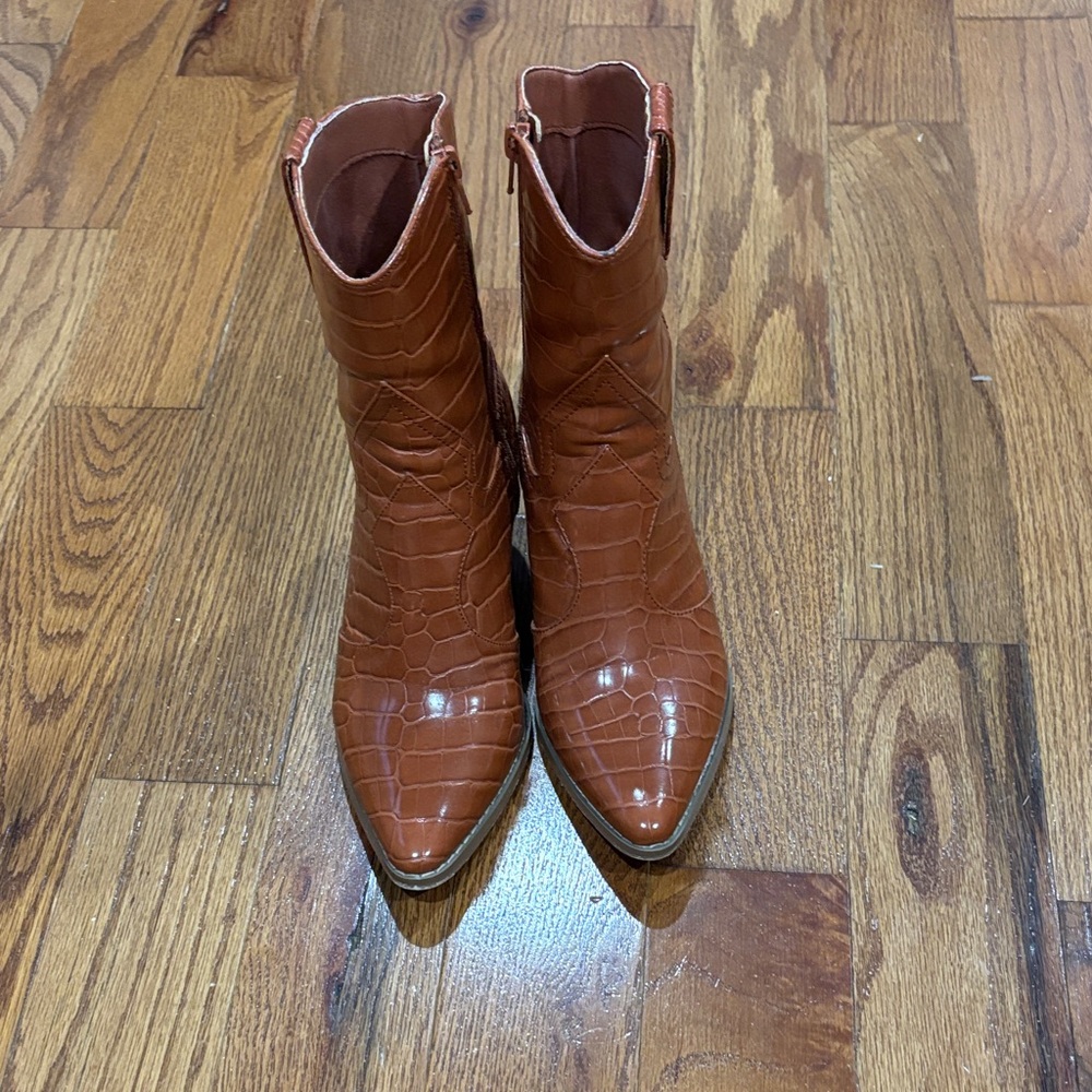 Mattisse cognac Bambi croc embossed bootie 6